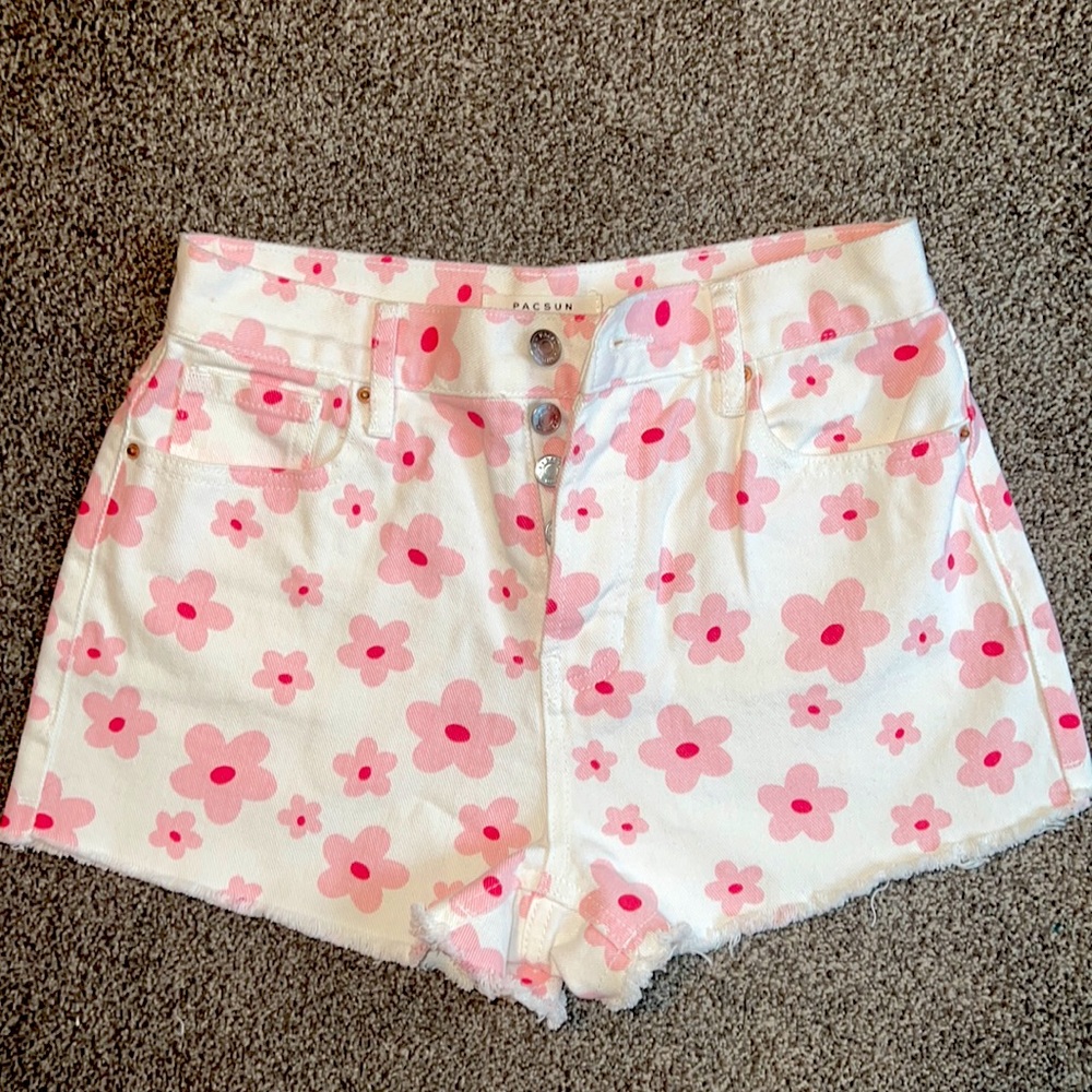 PacSun Pink Flower Vintage High Waisted Denim Shorts